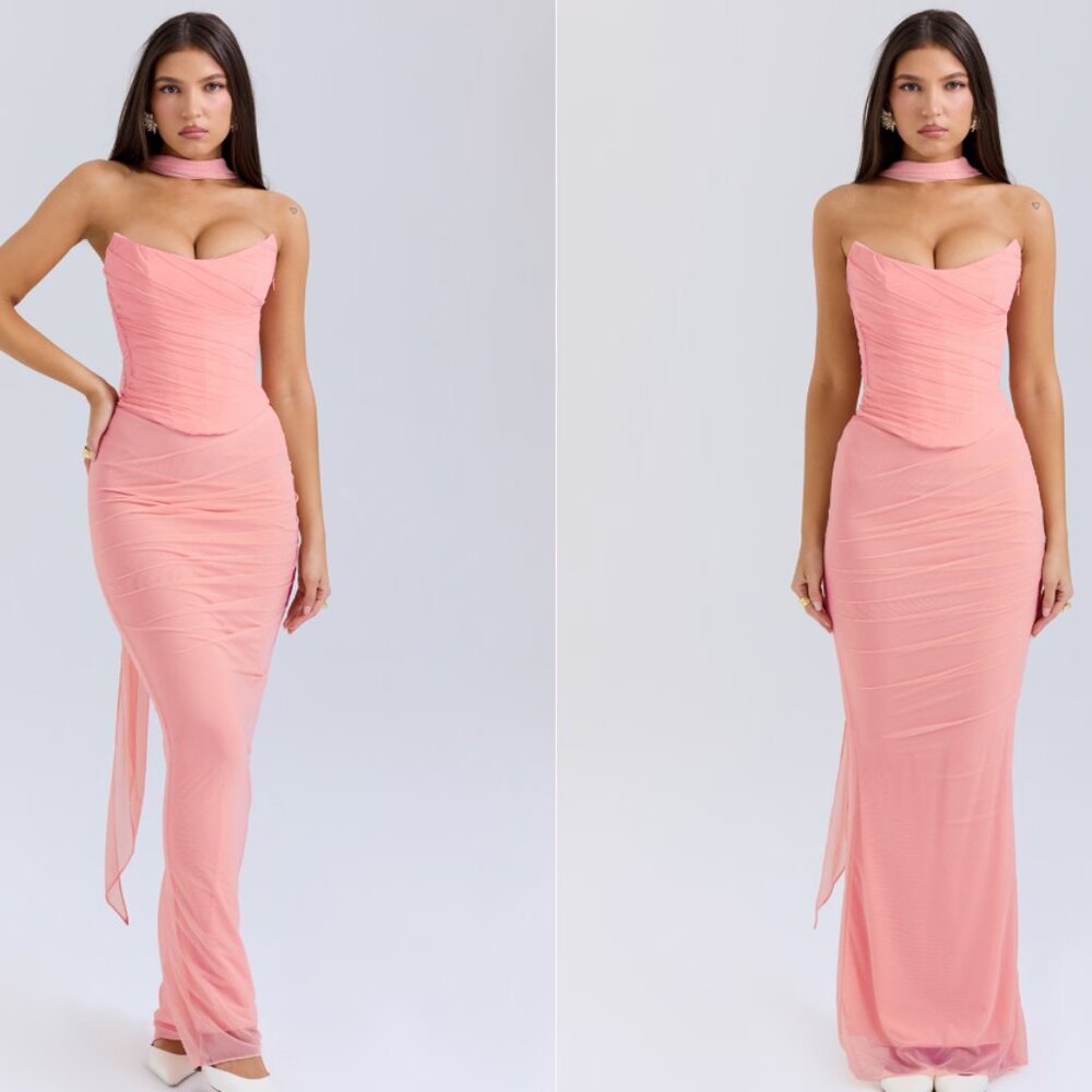 HOUSE OF CB 'Cassidy' Peach Fluted Hem Maxi Skirt NWOT